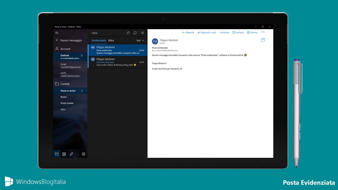 Posta evidenziata app Windows 10 Creators Update