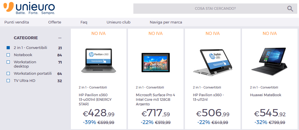 Unieuro - NO IVA - Notebook e convertibili Windows 10