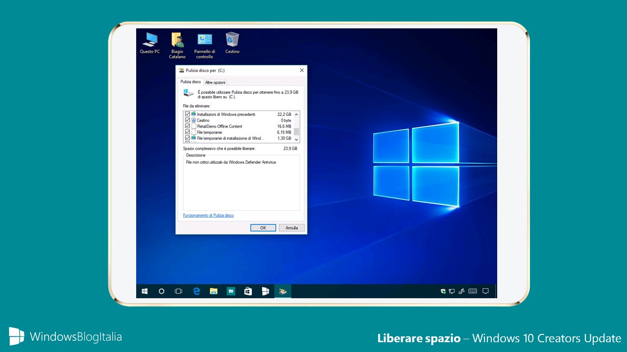 Liberare spazio dopo aggiornamento a Windows 10 Creators Update