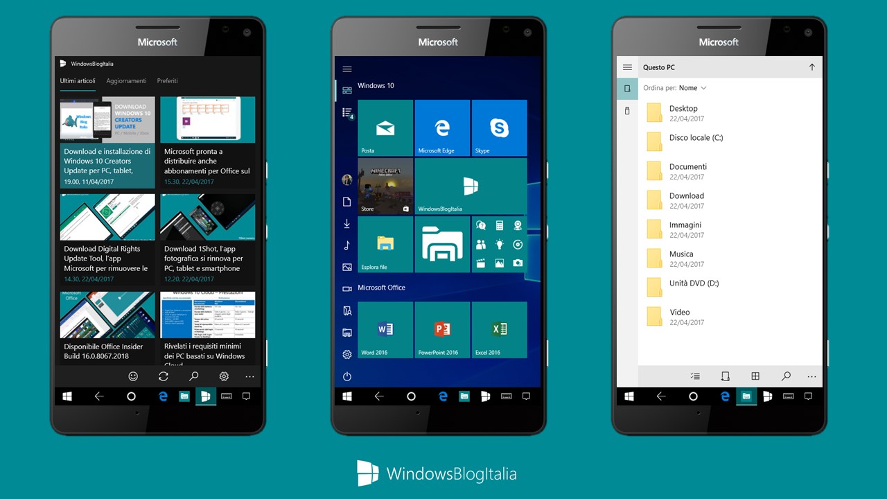 Windows 10 su un dispositivo mobile