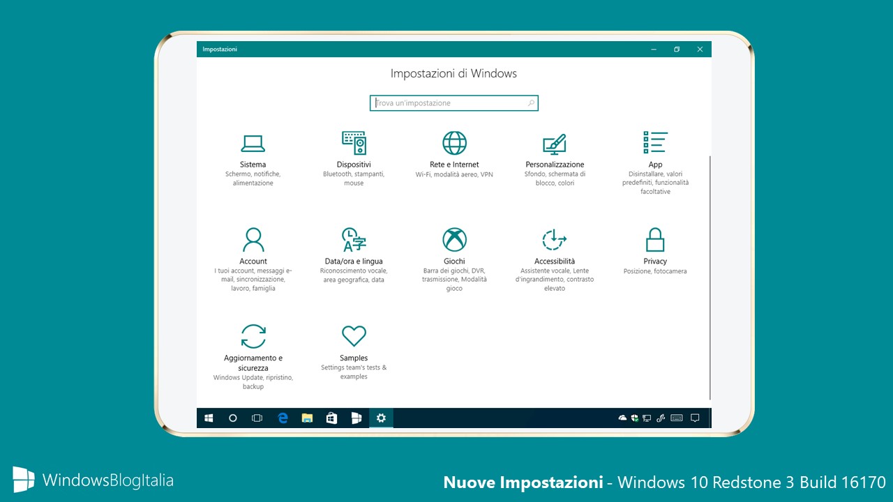 Nuove impostazioni - Windows 10 Build 16170