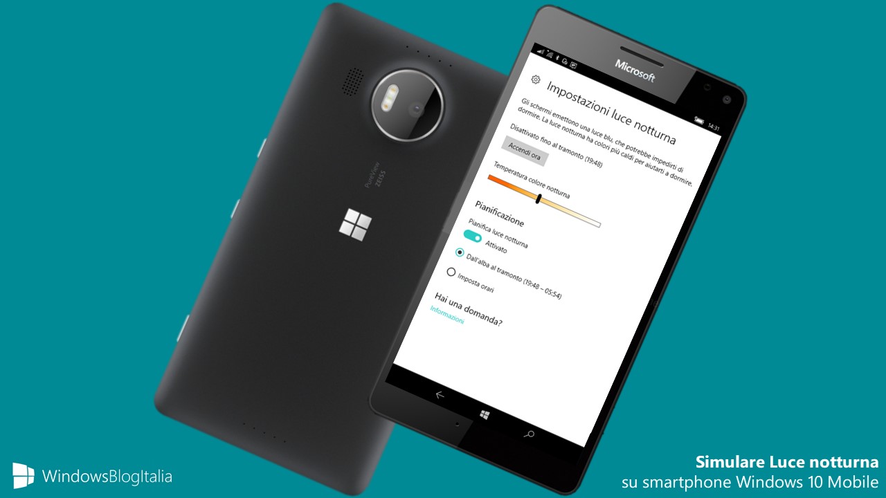 Simulare luce notturna Windows 10 Mobile