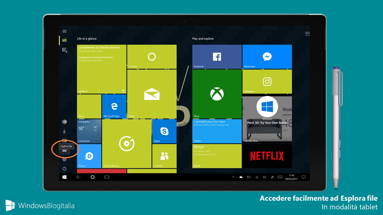 Accedere facilmente Esplora file modalita tablet