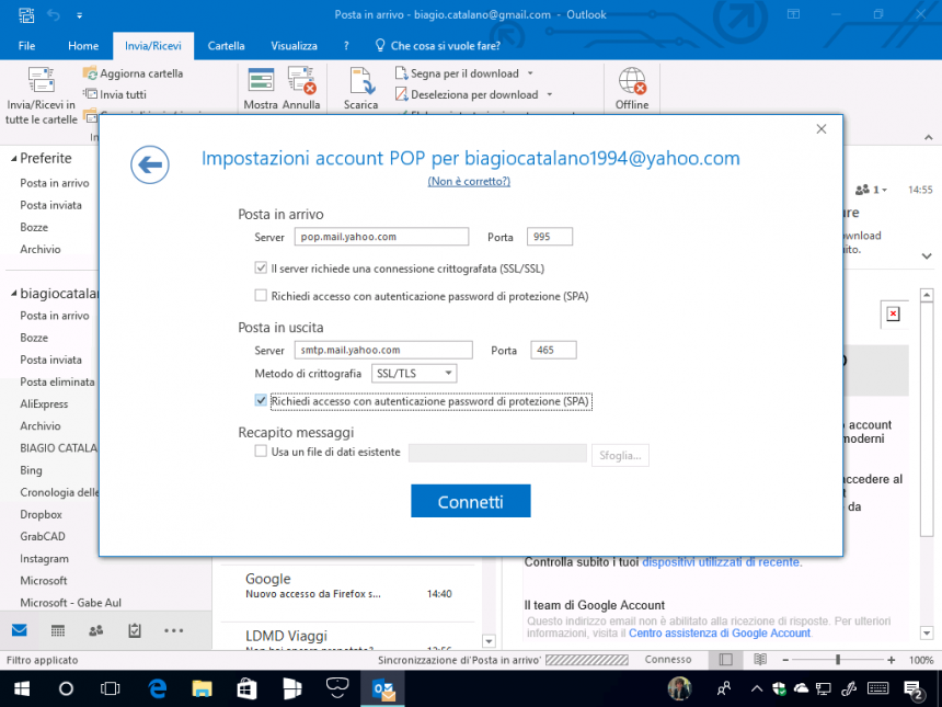 scarica posta yahoo su outlook express