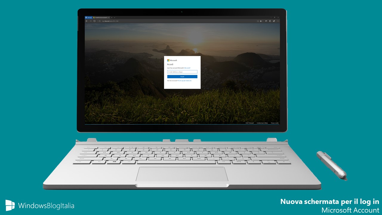 Nuova schermata log in Microsoft Account