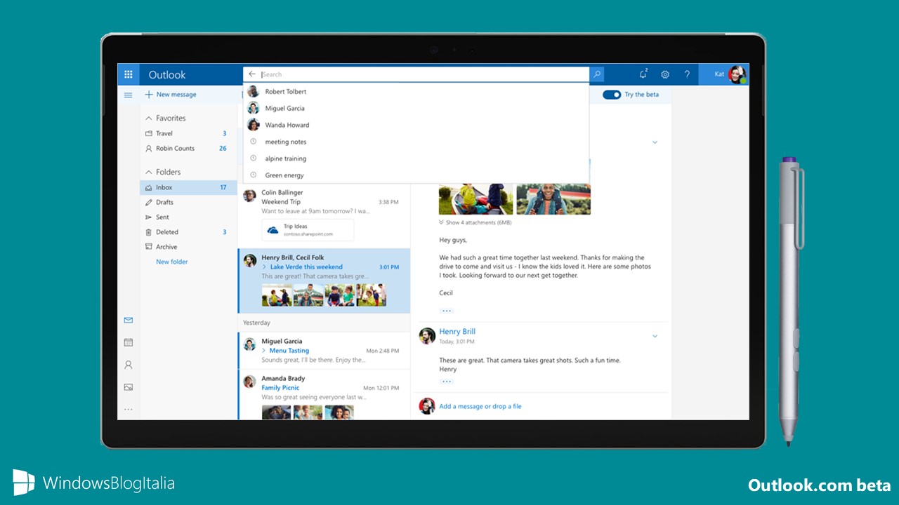 Nuovo look e nuove funzionalità in arrivo in Outlook.com