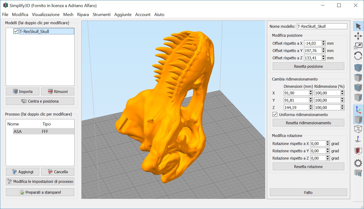 Posizionamento modello in Simplify3D