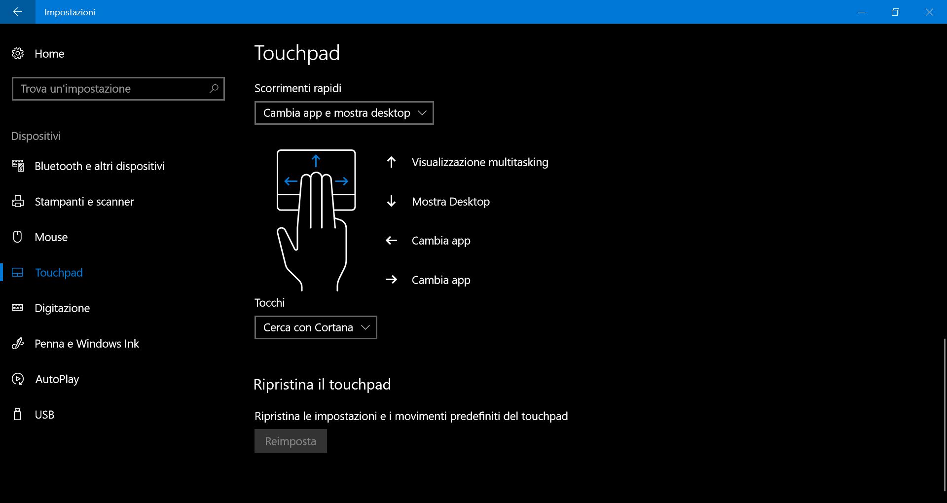 Touchpad strumenti Windows 10