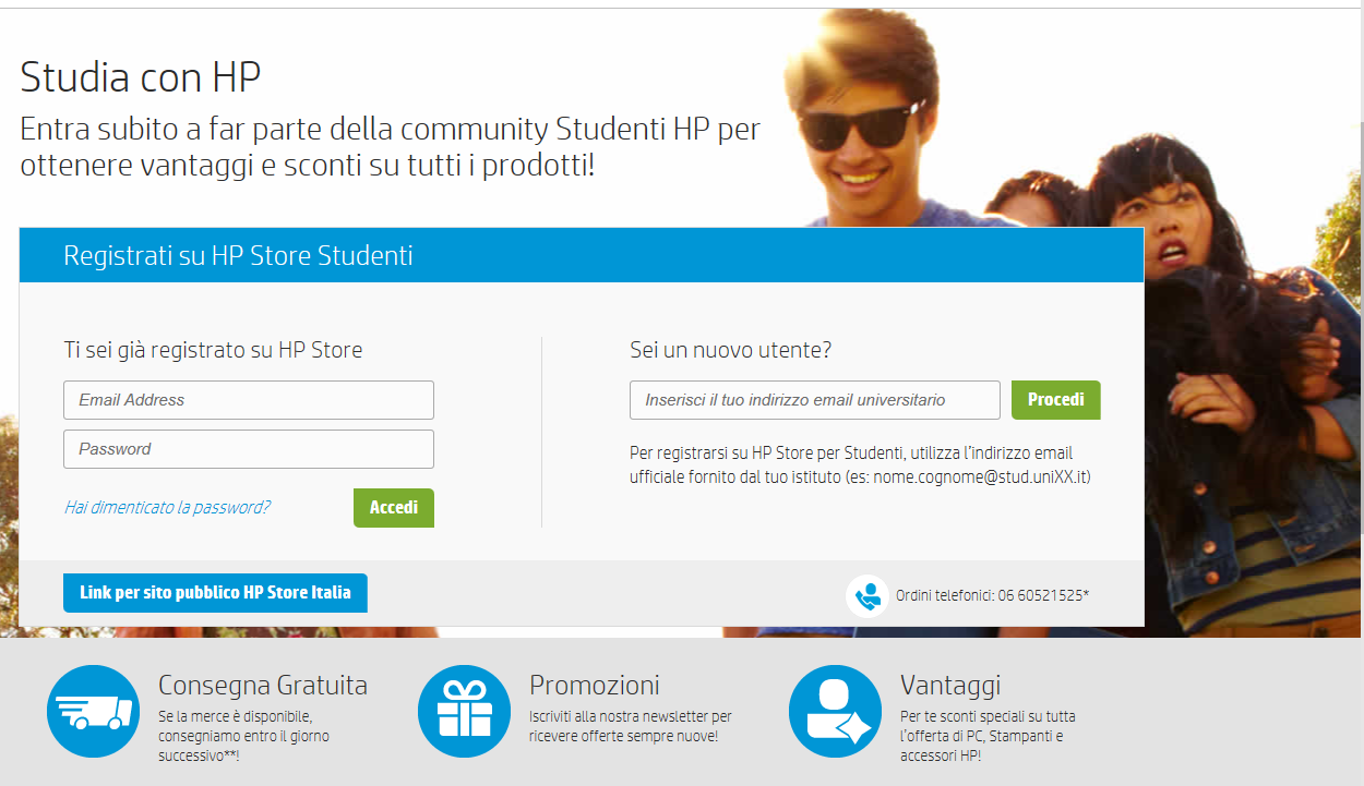 registrazione account studente hp