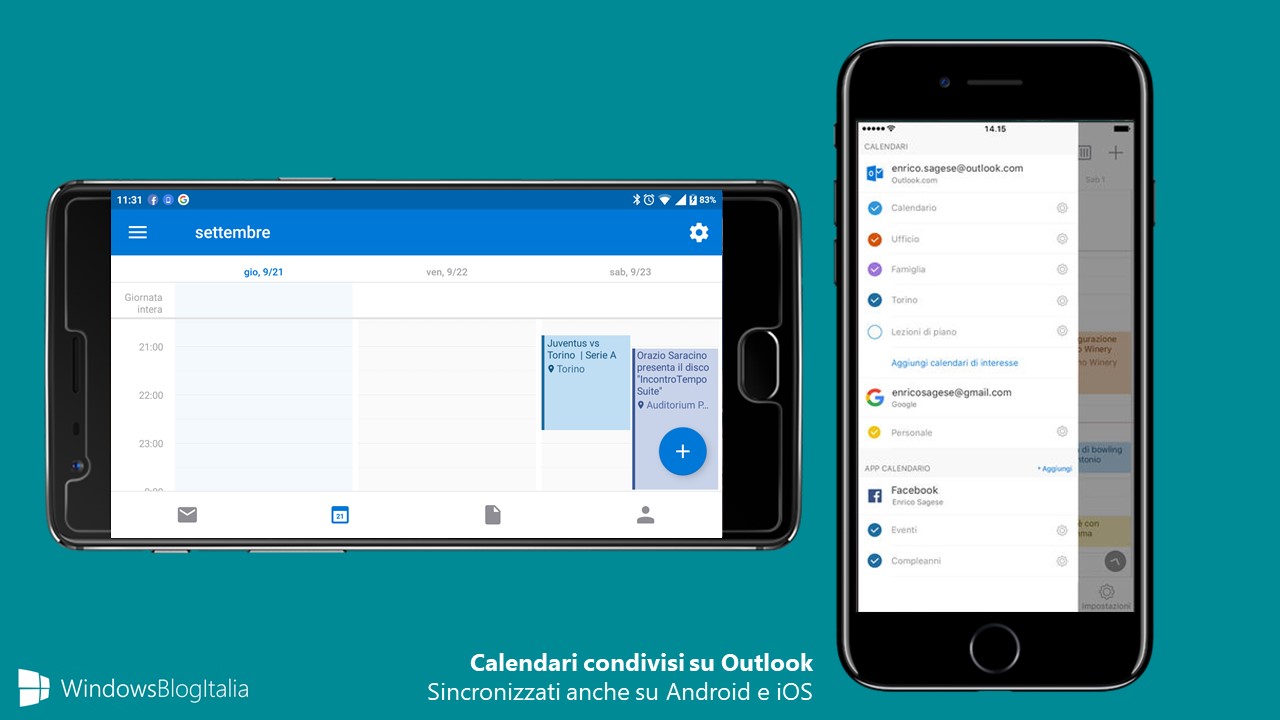 Calendari condivisi sincronizzati Android iOS Office 365