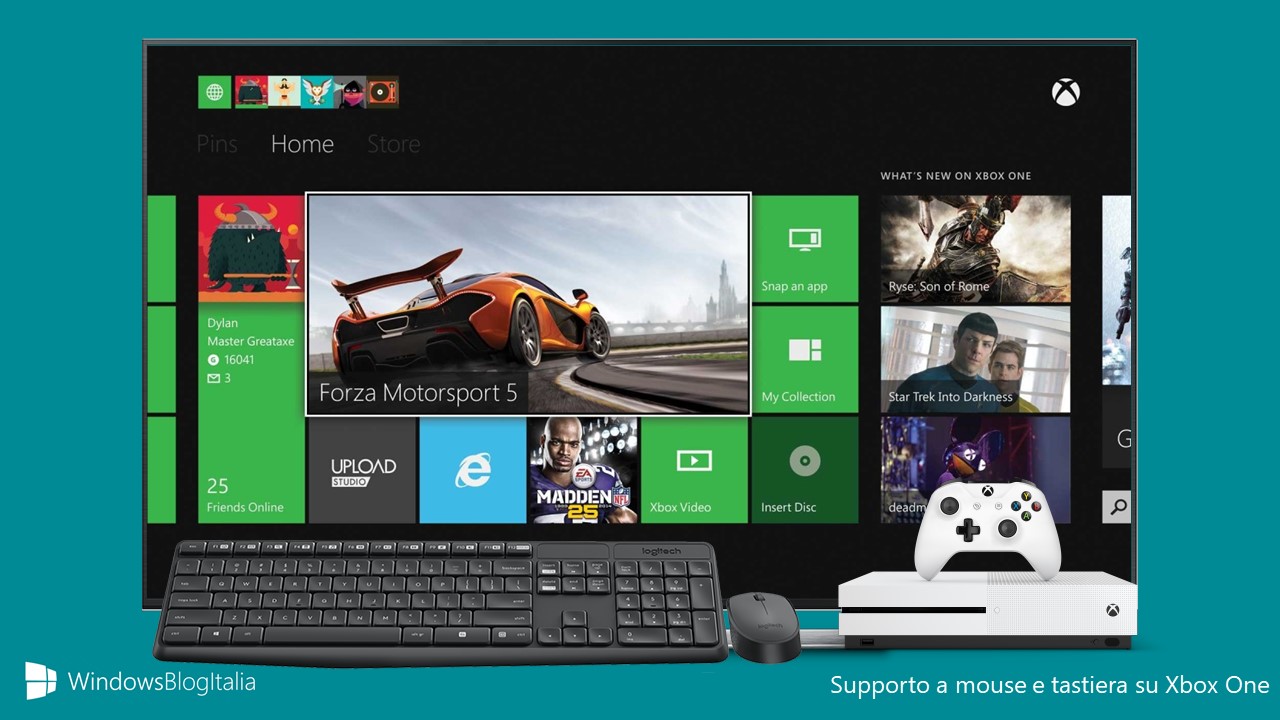 Supporto a mouse e tastiera giochi Xbox One