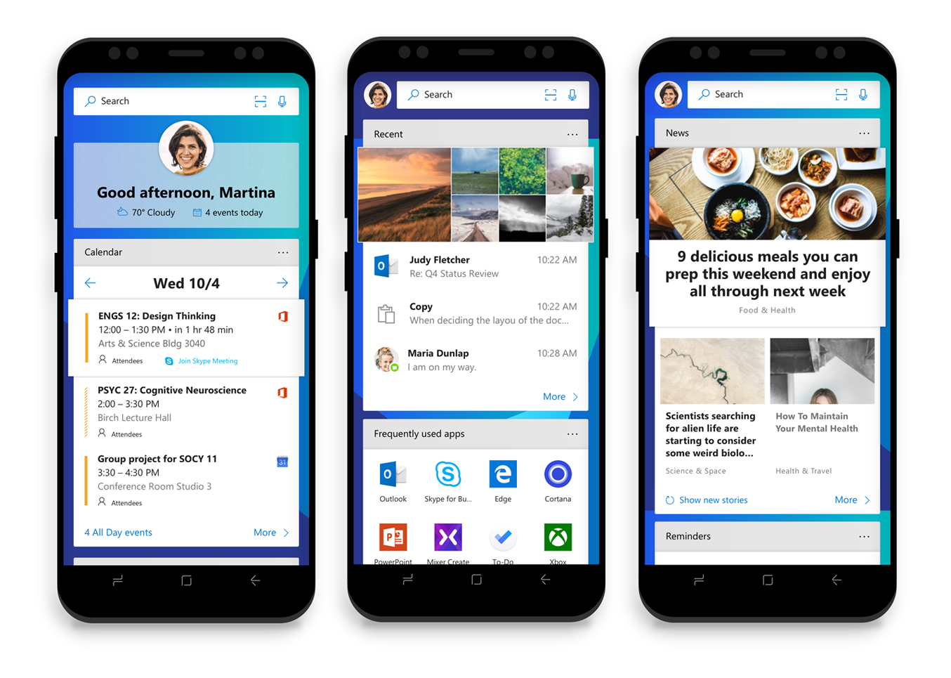 Microsoft Launcher per Android people bar