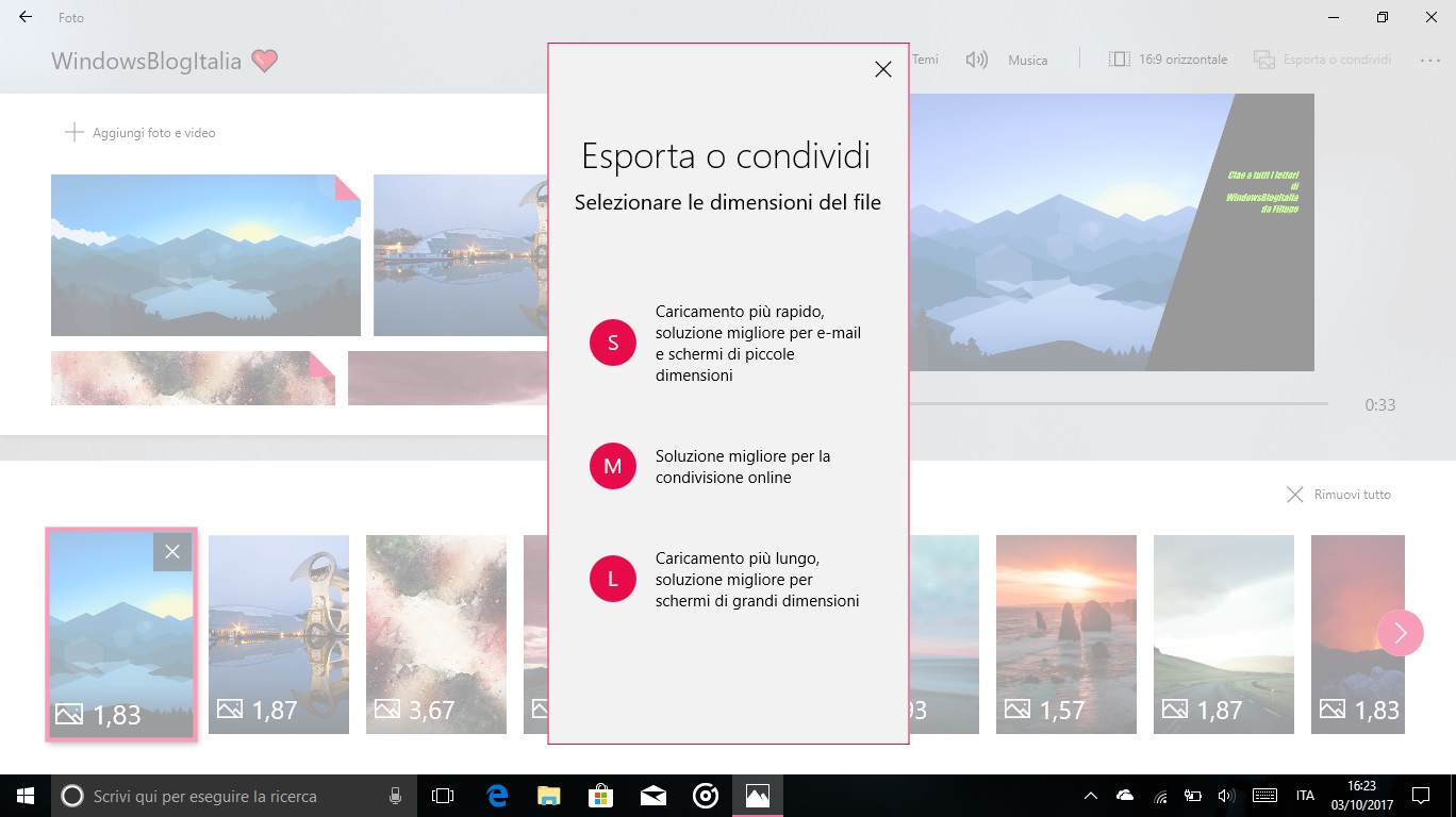 Story Remix Windows 10 Fall Creators Update editor render esportazione condivisione