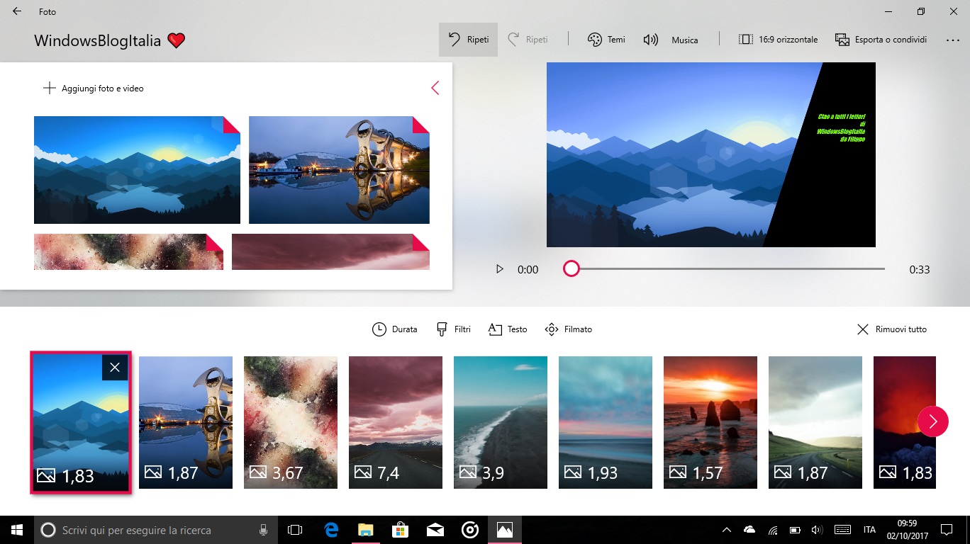 Story Remix Windows 10 Fall Creators Update pulsante Annulla Ripeti