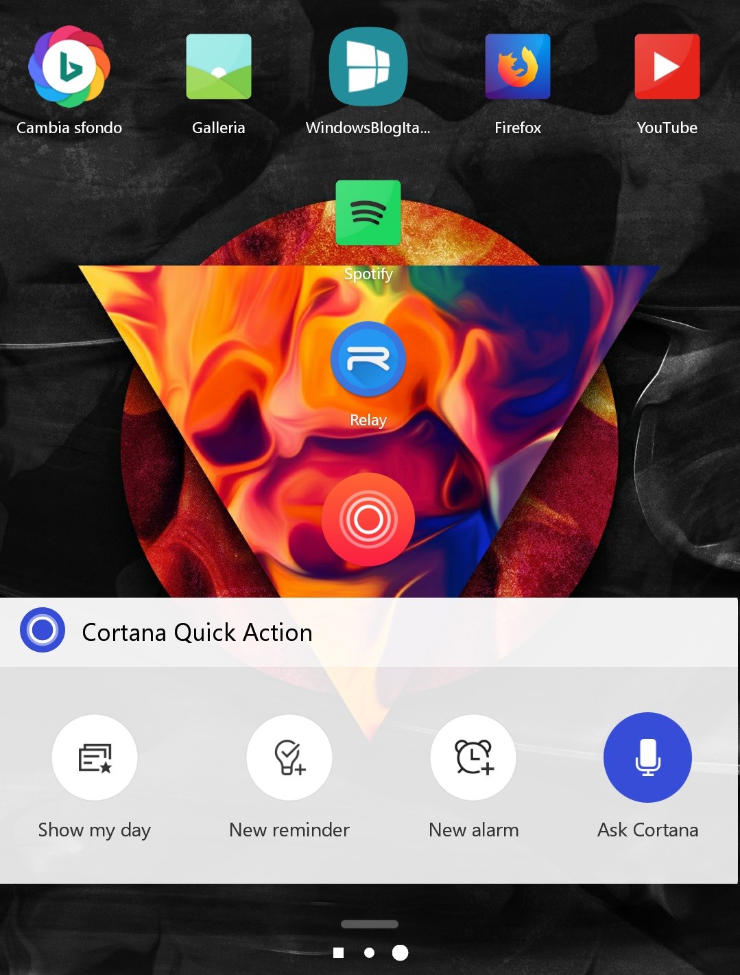 Cortana per Android quick action widget