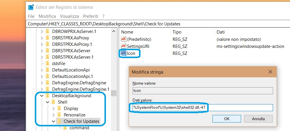 Editor registro di sistema Windows Update menu contestuale 4