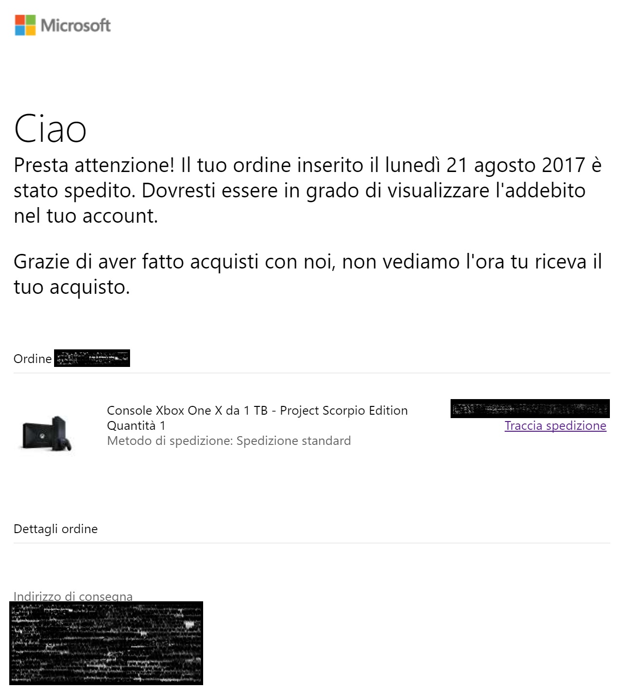 Xbox One X spedizioni iniziate