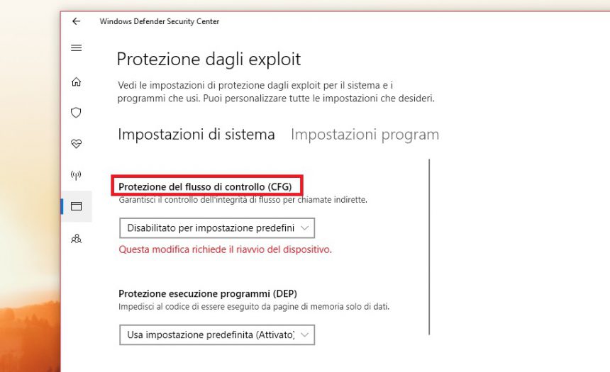 Fix interfaccia utente lenta Windows 10 Fall Creators Update Windows Defender Security Center 1