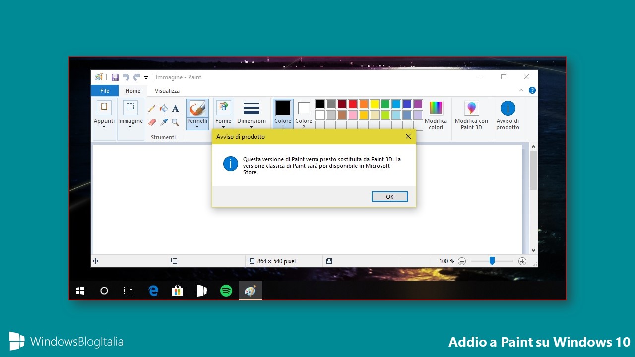 Paint sostituito avviso di prodotto Windows 10