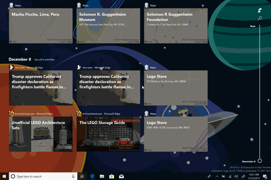 Windows 10 Timeline storico