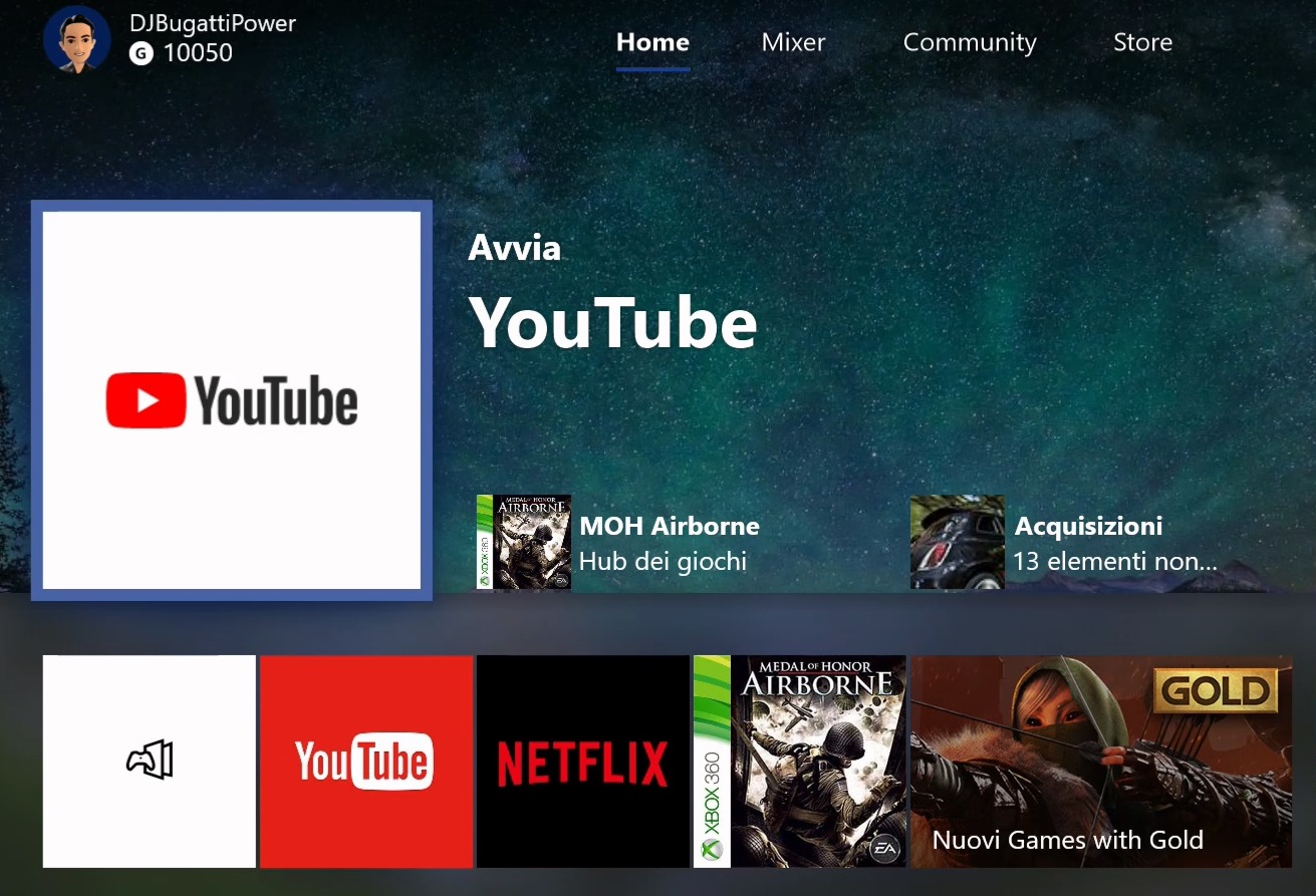 YouTube nuova app Xbox One home