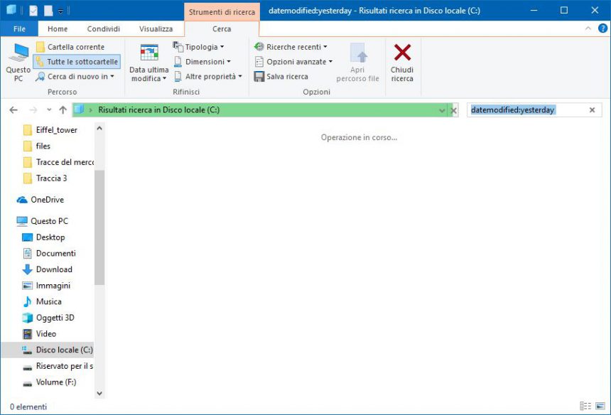 salva ricerca file modificati ieri