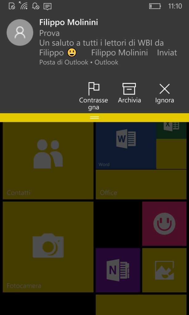 Opzione Ignora notifiche email Posta 