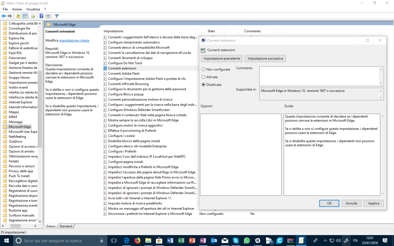 edge disabilita estensioni