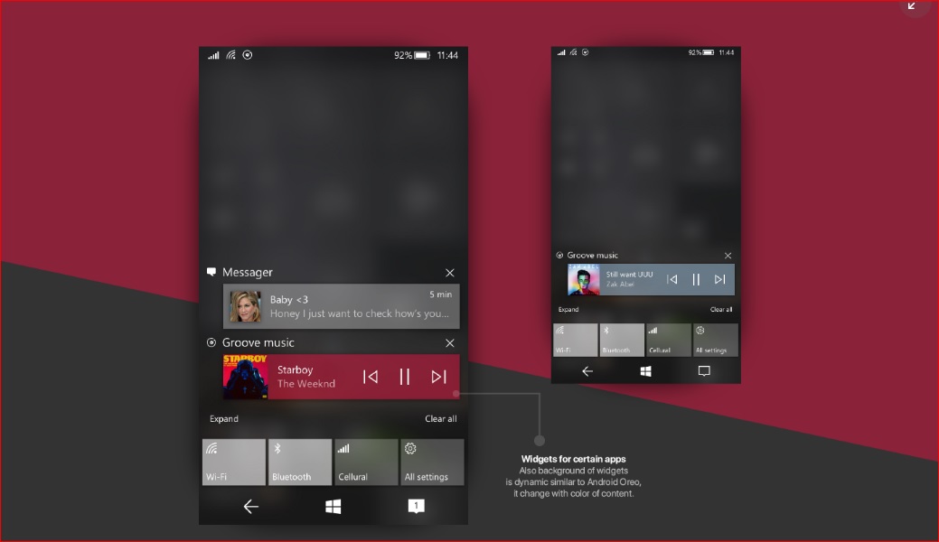 Windows 10 Mobile Fluent Design Concept Action Center