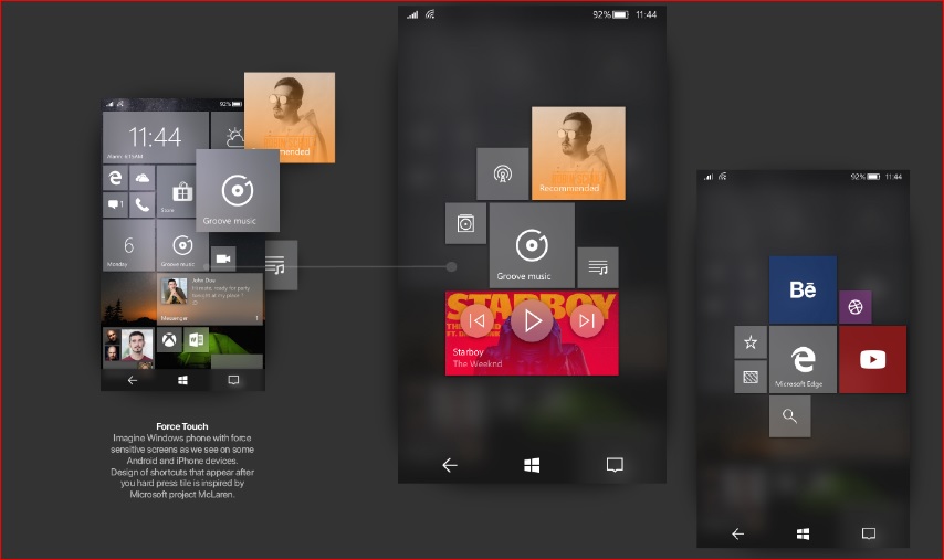 Windows 10 Mobile Fluent Design Concept Force Touch