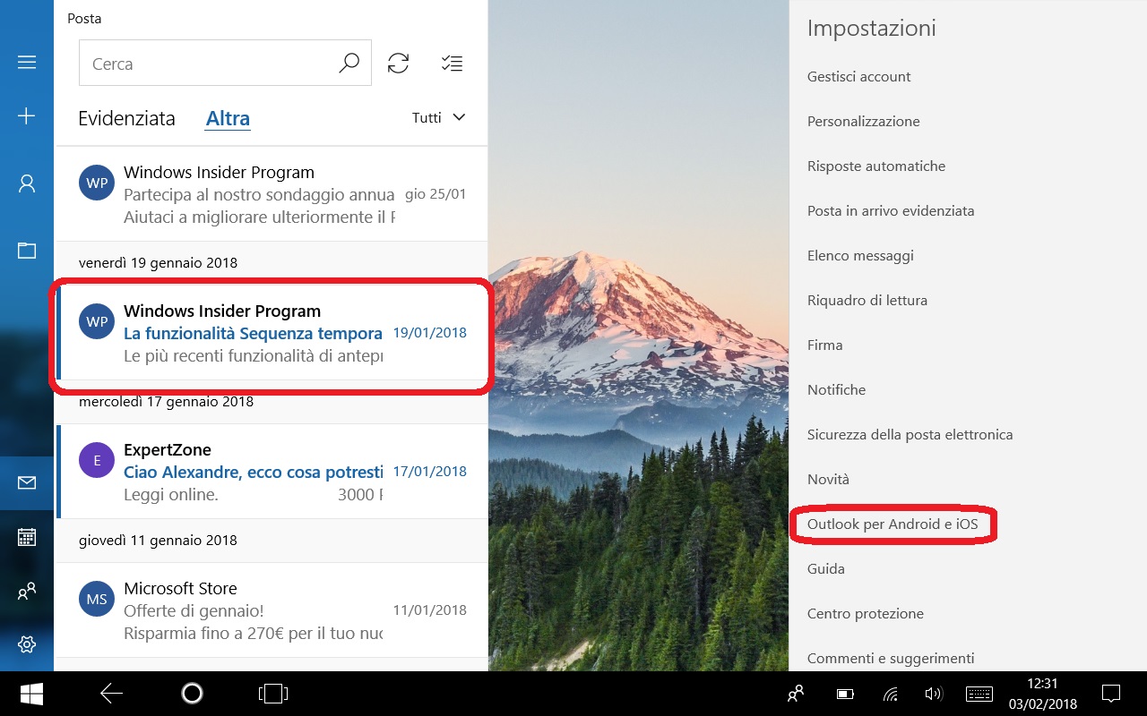Posta e Calendario Windows 10 Android iOS app novita font