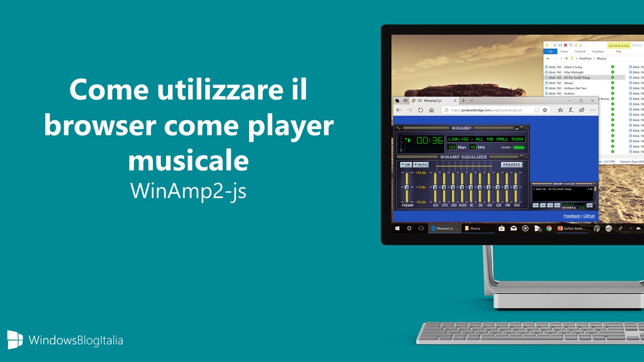 WinAmp2-js player musicale browser Edge Chrome Firefox Safari hero