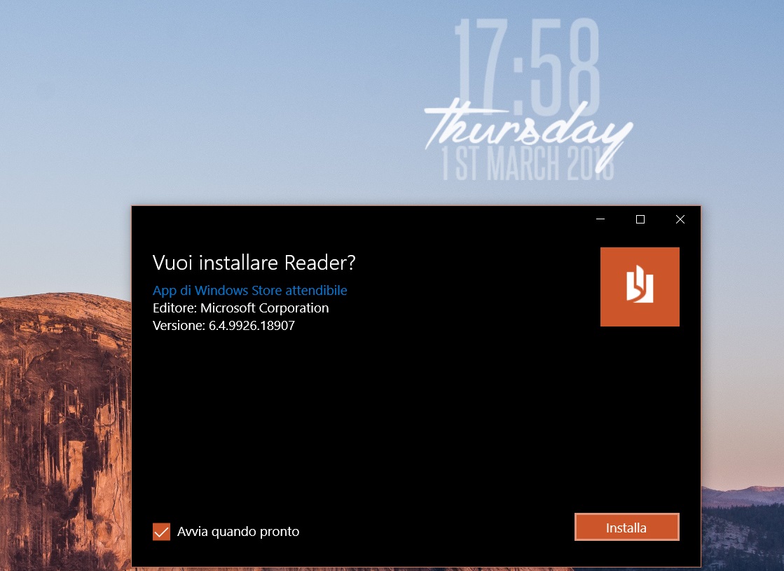 Installazione pacchetto app Lettore Windows 10 PDF