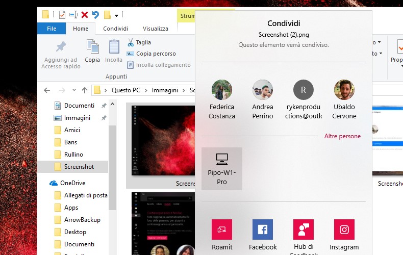 Condivisione in prossimità Windows 10 file