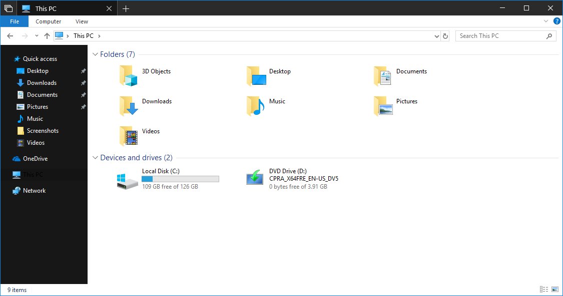 Esplora file Windows 10 tema scuro