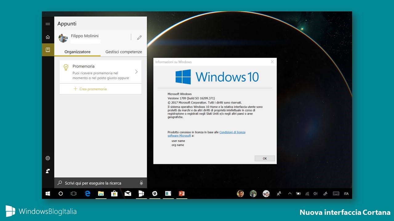 Nuova interfaccia Appunti Cortana Windows 10