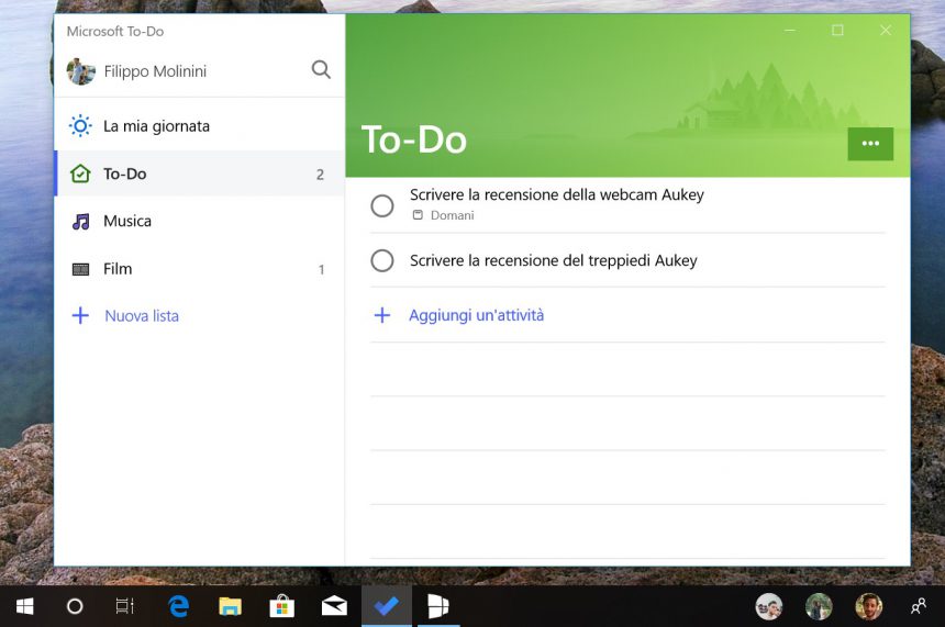 Microsoft To-Do per Windows interfaccia Fluent Design