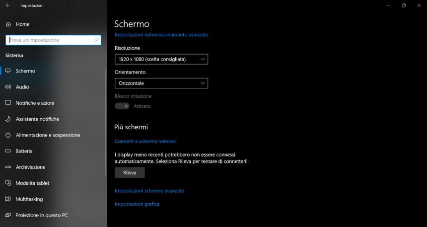 impostazioni grafica Windows 10