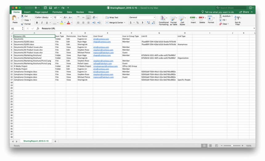 rapporto condivisione excel