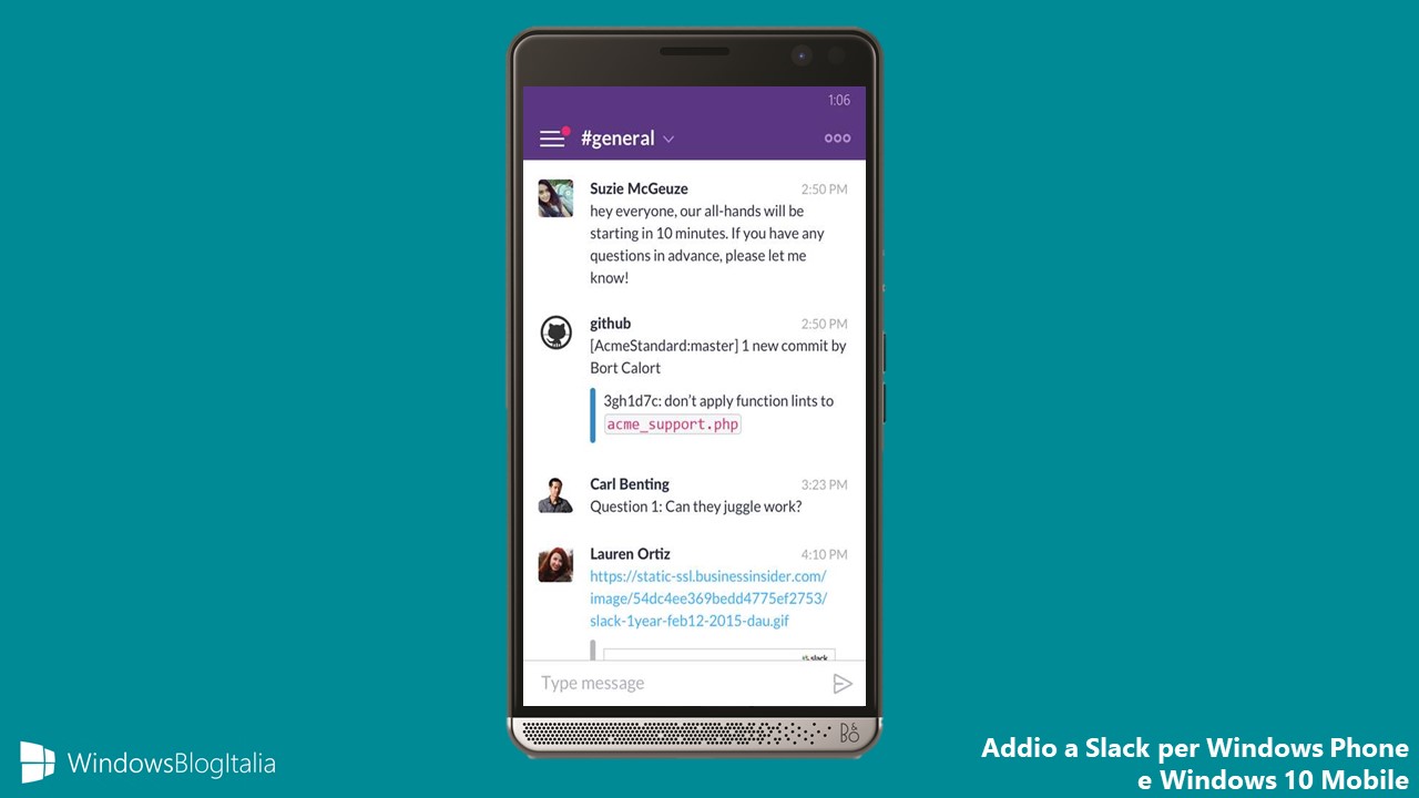 Addio Slack app Windows Phone Windows 10 Mobile