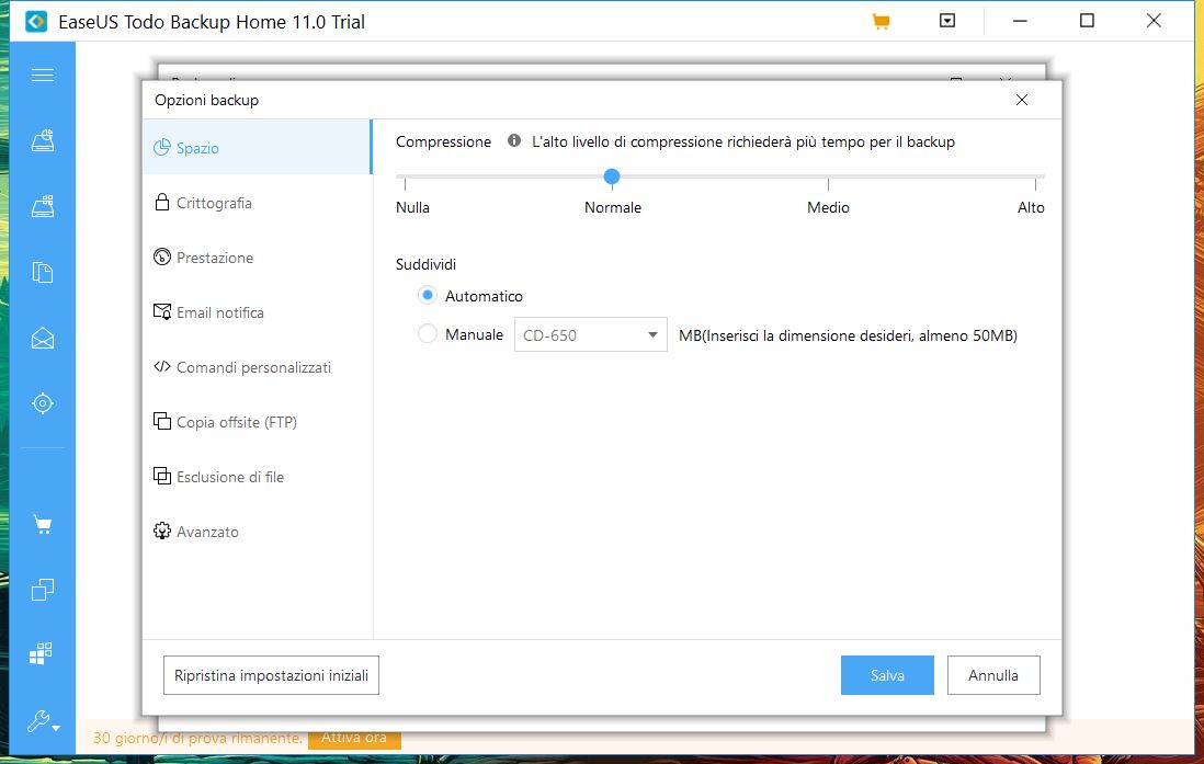 EaseUS Todo Backup Home 11.0 opzioni backup