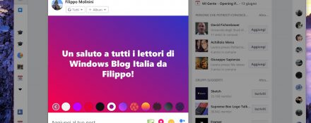 Facebook (Beta) Windows 10 temi nuovo post