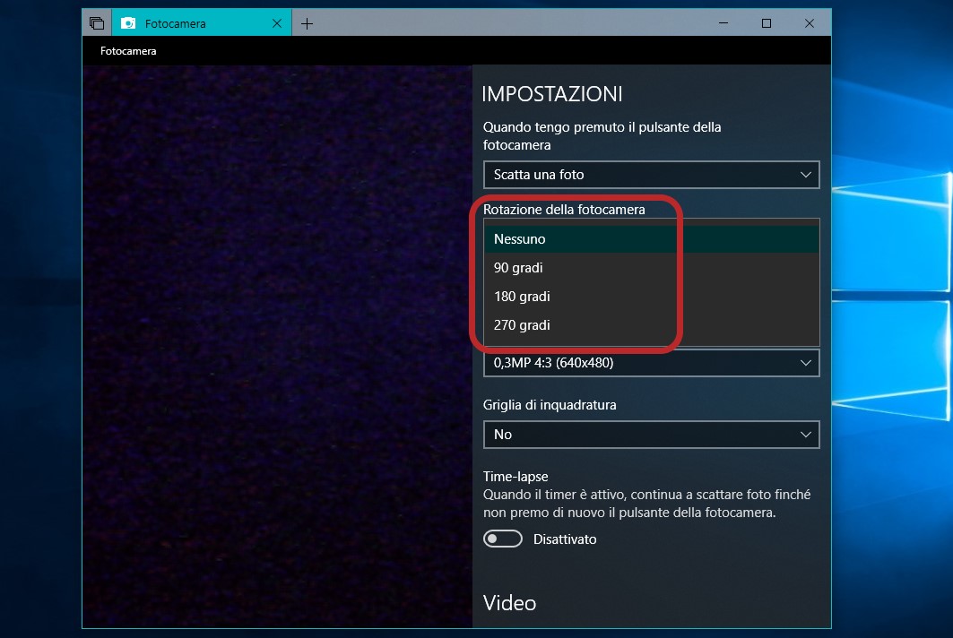 Microsoft Fotocamera Windows 10 rotazione