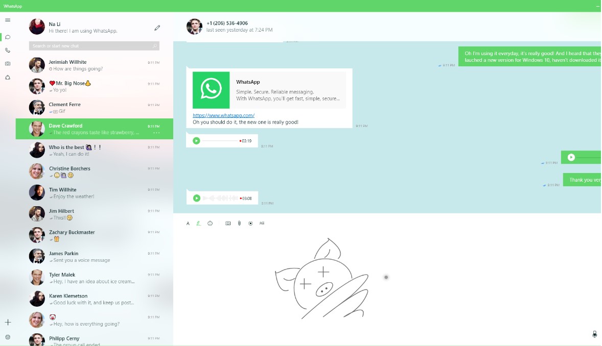 WhatsApp UWP redesign concept Windows 10 Fluent Design