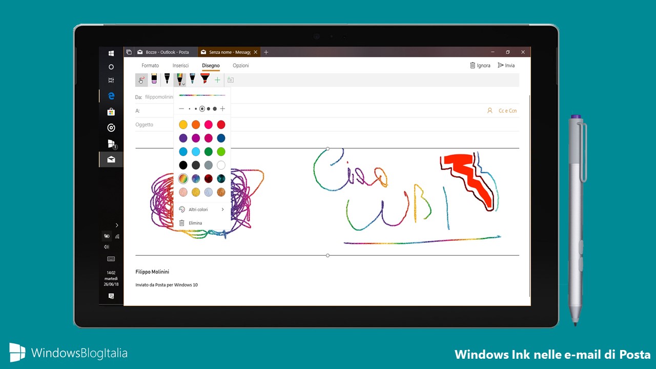 Windows Ink app Posta e Calendario