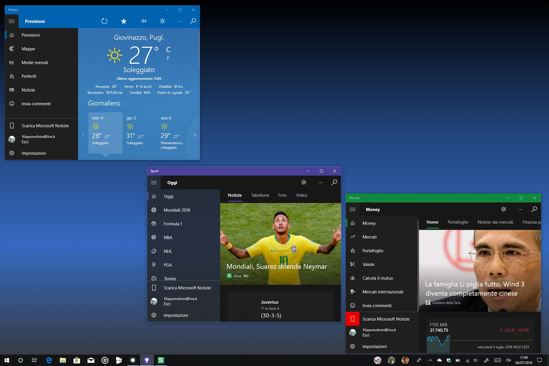 App MSN Meteo MSN Sport MSN Money Fluent Design