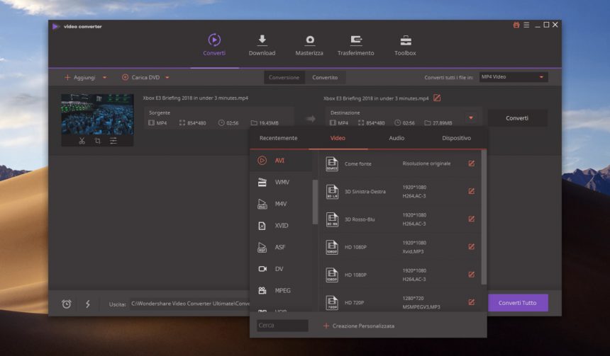 Formati conversione Wondershare Video Converter Ultimate