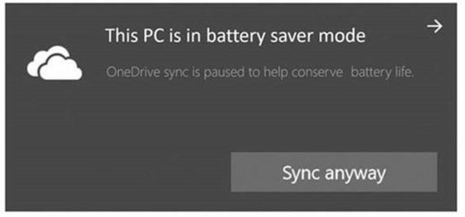 OneDrive Windows 10 sincronizzazione pausa risparmio batteria