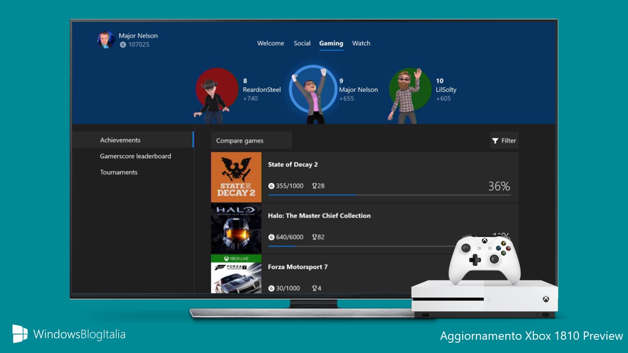 Aggiornamento Xbox 1810 Preview