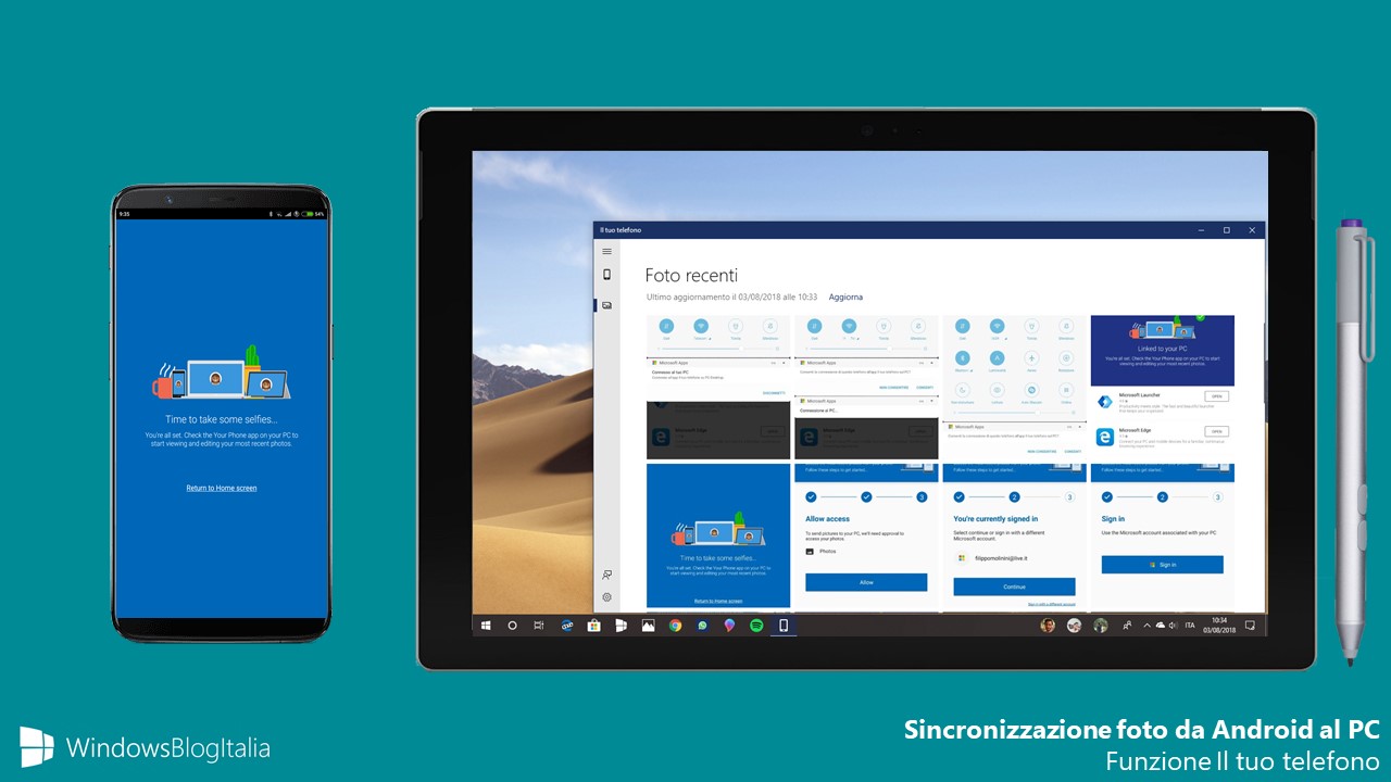 Il tuo telefono (Your Phone) sincronizzazione immagini foto Android PC Windows 10